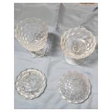 Fostoria American Clear (stem 2056) Cubist Pattern Hex Footded candy dish and round footed Candy Dish with lids