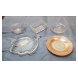 Mid-Century Glass Serving Dishes and a FireKing Peach Luster Plate
