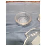 Mid-Century Glass Serving Dishes and a FireKing Peach Luster Plate