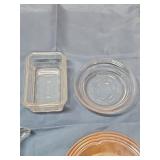 Mid-Century Glass Serving Dishes and a FireKing Peach Luster Plate