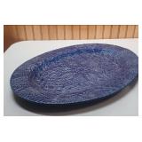 Cobalt Blue Embossed Floral Serving Dishes - Salad Bowl and Oval Platter