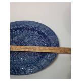 Cobalt Blue Embossed Floral Serving Dishes - Salad Bowl and Oval Platter