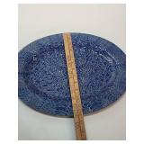 Cobalt Blue Embossed Floral Serving Dishes - Salad Bowl and Oval Platter