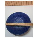 Cobalt Blue Embossed Floral Serving Dishes - Salad Bowl and Oval Platter