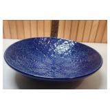 Cobalt Blue Embossed Floral Serving Dishes - Salad Bowl and Oval Platter