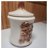 White Ceramic Cookie Jar with Brown Relief Pattern  - Bush K2 USA