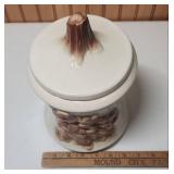 White Ceramic Cookie Jar with Brown Relief Pattern  - Bush K2 USA