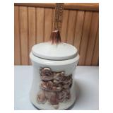 White Ceramic Cookie Jar with Brown Relief Pattern  - Bush K2 USA