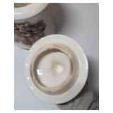 White Ceramic Cookie Jar with Brown Relief Pattern  - Bush K2 USA