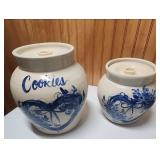 Blue and White Ceramic Cookie Jar and Cannister Set - set of 4