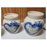 Blue and White Ceramic Cookie Jar and Cannister Set - set of 4