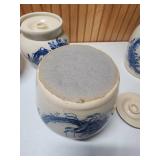 Blue and White Ceramic Cookie Jar and Cannister Set - set of 4