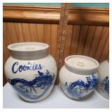 Blue and White Ceramic Cookie Jar and Cannister Set - set of 4