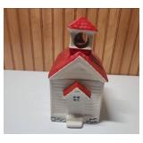 Red and White Ceramic Schoolhouse Cookie Jar