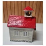 Red and White Ceramic Schoolhouse Cookie Jar