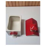 Red and White Ceramic Schoolhouse Cookie Jar
