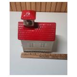 Red and White Ceramic Schoolhouse Cookie Jar