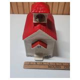 Red and White Ceramic Schoolhouse Cookie Jar