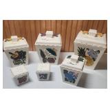 Hand-Painted Ceramic Canister Set with Fruit and Floral Design - set of 6