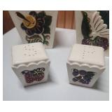 Hand-Painted Ceramic Canister Set with Fruit and Floral Design - set of 6
