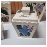 Hand-Painted Ceramic Canister Set with Fruit and Floral Design - set of 6