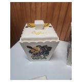 Hand-Painted Ceramic Canister Set with Fruit and Floral Design - set of 6