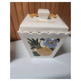 Hand-Painted Ceramic Canister Set with Fruit and Floral Design - set of 6