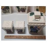 Hand-Painted Ceramic Canister Set with Fruit and Floral Design - set of 6