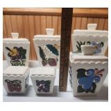 Hand-Painted Ceramic Canister Set with Fruit and Floral Design - set of 6