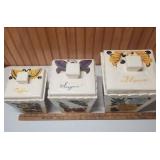 Hand-Painted Ceramic Canister Set with Fruit and Floral Design - set of 6