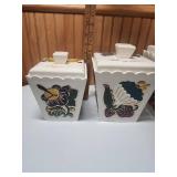 Hand-Painted Ceramic Canister Set with Fruit and Floral Design - set of 6