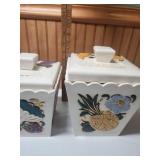 Hand-Painted Ceramic Canister Set with Fruit and Floral Design - set of 6