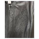 Coldwater Creek Embroidered Leather Jacket Sz L - minor leather wear along zipper on front