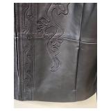 Coldwater Creek Embroidered Leather Jacket Sz L - minor leather wear along zipper on front