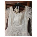 Vintage Long Sleeve Lace Wedding Dress with Pearl Buttons. Satin and tulle layer underneath