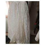 Vintage Long Sleeve Lace Wedding Dress with Pearl Buttons. Satin and tulle layer underneath