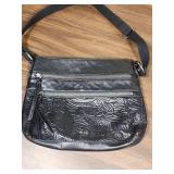 2 Womens Leather handbags - blue Liz Claiborne, Black from The Sak (missing the pull on the top zipper on The Sak purse - pull is inside the bag), both fairly clean inside