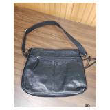 2 Womens Leather handbags - blue Liz Claiborne, Black from The Sak (missing the pull on the top zipper on The Sak purse - pull is inside the bag), both fairly clean inside