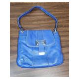 2 Womens Leather handbags - blue Liz Claiborne, Black from The Sak (missing the pull on the top zipper on The Sak purse - pull is inside the bag), both fairly clean inside