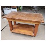 Wooden Rolling Workshop Table with Storage Shelf 37"W x 21.75" D x 24"H