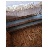 Wood storage Bench with Chevrolet Super Service Metal Sign and Chevrolet Logo Drawer Pull  36.5" W x 22.5"D x 25"H. Has mounted fire extinguisher, shelf/trays inside