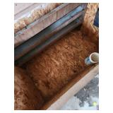 Wood storage Bench with Chevrolet Super Service Metal Sign and Chevrolet Logo Drawer Pull  36.5" W x 22.5"D x 25"H. Has mounted fire extinguisher, shelf/trays inside