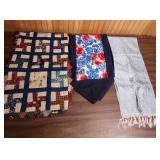 3 Table Runners including on Handmade Patchwork Quilt (measurements in photos are with runners folded in half)