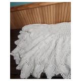 Hand Crocheted White Cotton Tablecloth 136" x 88"