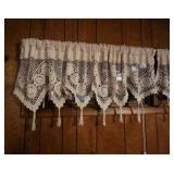Hand crafted crochet curtain valances - 4 panels each measuring 48" W x 20" L (length at tip of scallops, not including the fringe)