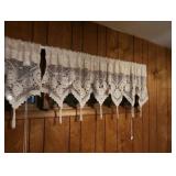 Hand crafted crochet curtain valances - 4 panels each measuring 48" W x 20" L (length at tip of scallops, not including the fringe)