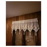 Hand crafted crochet curtain valances - 4 panels each measuring 48" W x 20" L (length at tip of scallops, not including the fringe)