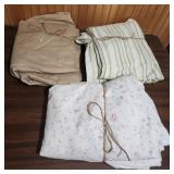 Queen Size Cotton Sheets - Geometric Striped set w/ fitted & flat, tan fitted sheet, and floral set with fitted and flat sheet (no pillow cases)