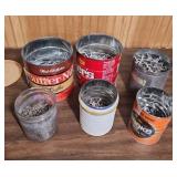 Bulk Metal Nails in Jars and Cans - 6 containers all about half to 3/4 full