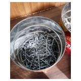 Bulk Metal Nails in Jars and Cans - 6 containers all about half to 3/4 full